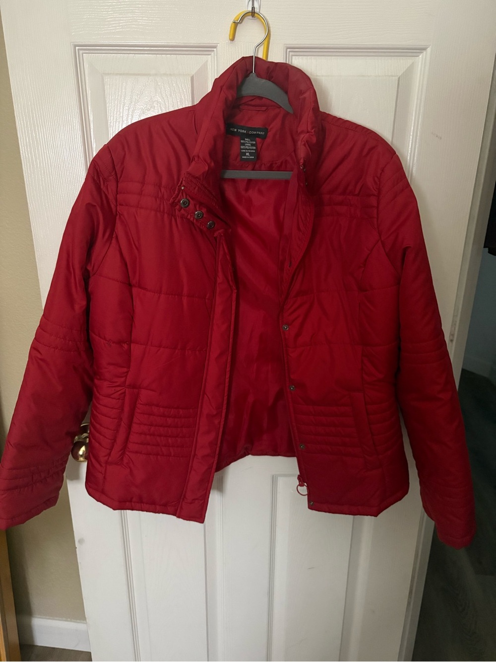 New York & Company Red Quilted Packable Puffer Jacket - Women